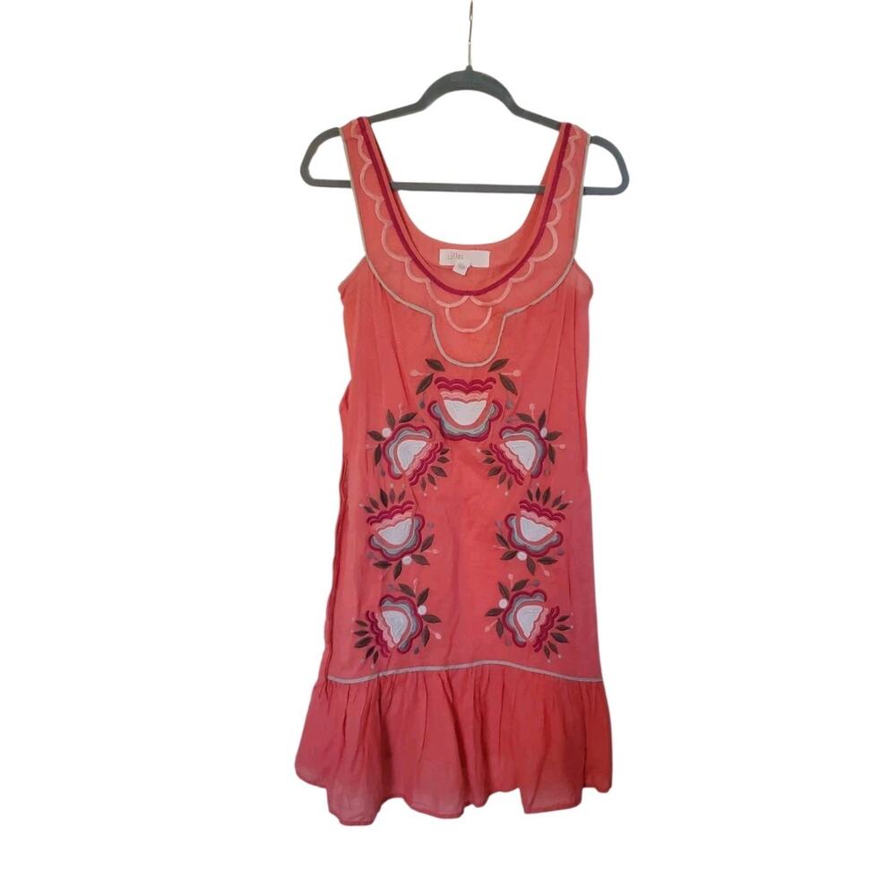 Lilka Anthropologie Pink Floral Embroidered Beach Resort Tie Mini Dress Size XS